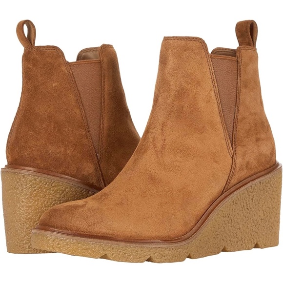 Clarks Women's Clarkford Top Dark Tan Suede Wedged Boots Camel Brown Booties 7.5 - Picture 3 of 14